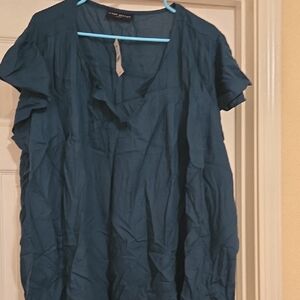 Lane Bryant Teal/forrest Pintuck Pleated Front V-Neck Tunic